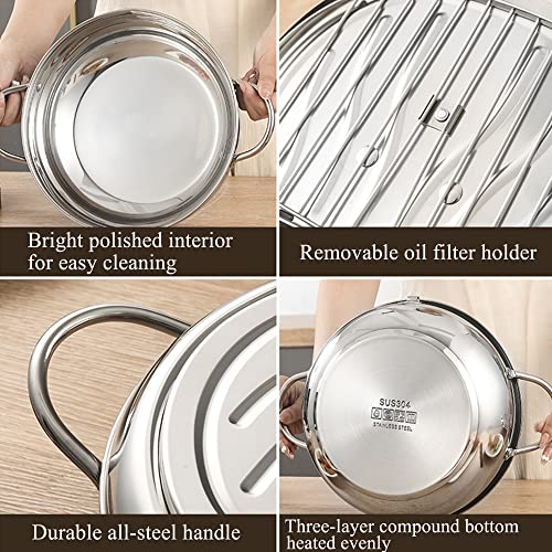 Deep Fryer Pot, 304 Stainless Steel Frying Pot, Tempura Fry Pot, Small Deep Fryer for Kitchen Fries, Shrimp, Chicken Nuggets, Squid, Fish Fryer, 2.2L