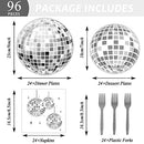 96 Pieces 70's Disco Party Tableware Set 70s Disco Birthday Party Supplies Silver Disco Ball Party Paper Plates Cocktail Napkins Forks for 24 Guests 80s 90s Dance Hip Hop Baby Shower Party Decorations