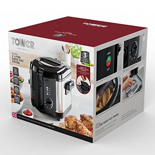 Tower T17001 Deep Fat Fryer with Adjustable Thermostat, 2L, 1500W, Black