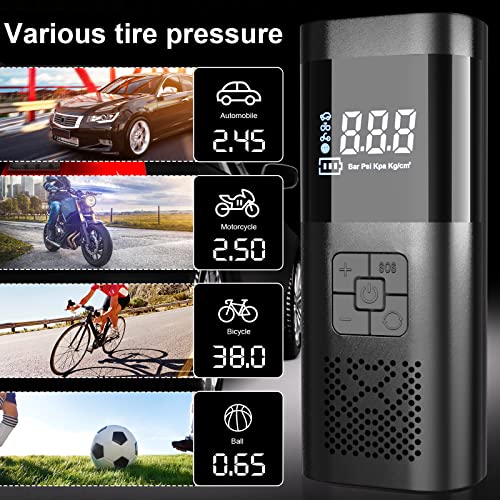 Tire Inflator,Portable Air Compressor, 6000mAh Battery Rechargeable Bike Air Pump with Digital Pressure Gauge,150PSI Auto Off Electric Wireless Pump for Car,Motorcycle,Bicycle Bike