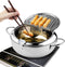 Deep Fryer Pot - Japanese Tempura Small Deep Fryer Stainless Steel Frying Pot With Thermometer,Lid And Oil Drip Drainer Rack for French Fries Shrimp Chicken Wings and Shrimp (9.4Inch(24CM), Sliver)