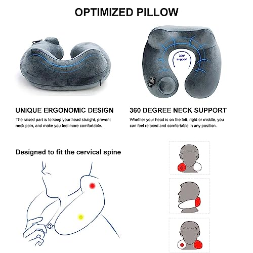 Jasonwell Inflatable Travel Pillow Loosens Neck Support Travel Neck Pillow Inflatable Airplane Long Flight Train car Office with Tote Bag and Sleeping Eye mask