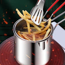 4.7Inch Stainless Steel Fry Pot with Lid and Strainer Basket Stove Top Deep Fryer Japanese Tempura Deep Fryer Basket for French Fries Chicken Wings Shrimp with Stove Ring