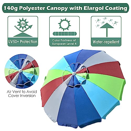 Yescom 6ft Rainbow Beach Umbrella UV Protection Sunshade with Tilt Sand Anchor Carry Bag Outdoor Camping Chair Parasol