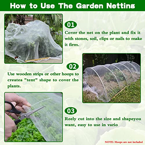 Garden Netting- 8x24Ft Greenhouse Plastic Covering-with Grids Plant Covers-Protection for Fruit Trees Vegetables Flowers Durable Garden Mesh Netting for Patio Plants Outdoor Garden Mesh Covers