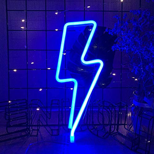 Neon Signs LED Lightning Bolt Neon Light Signs USB Operated Wall Decor for Christmas Birthday Party Light up Bar Bedroom Living Room Wedding Decoration (Blue)