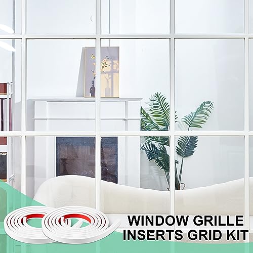 Frienda 5 Pcs Window Grille Inserts Grid Kit 32.8 ft Self Adhesive Peel and Stick Trim DIY Simulated Non Surround Grid Style Flexible Molding Trim for Window Frames (White)