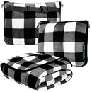 PAVILIA Travel Blanket Pillow, Soft Airplane Blanket 2-in-1 Combo Set, Plane Blanket Compact Packable, Flight Essentials Car Pillow, Travelers Gifts Accessories, Backpack Strap, 60x43 Checker White