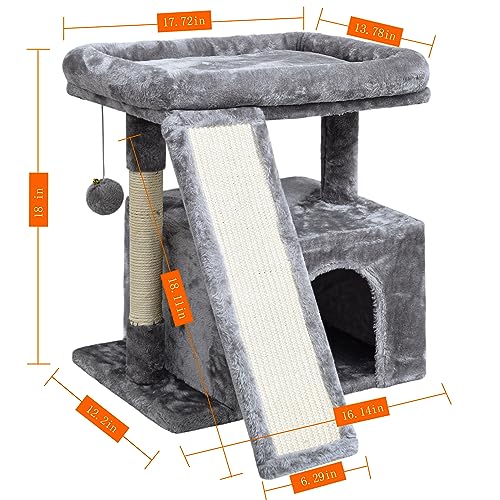 SIYIPURR Small Cat Tree for Indoor Cats，Cat Tower with Cat Scratching Post and Board，Cat House with Cat Perch for Kitten, Cat Condo,Stable Cat Stand (Light Grey)
