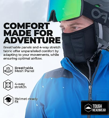 Tough Headwear Winter Face Mask & Ski Mask Neck Gaiter - Cold Weather Half Balaclava - Tactical Neck Warmer for Men & Women, Black - Balaclava, One Size