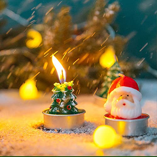 NAVESO Christmas Candles, 12 Pieces Christmas Candles with Motif, Christmas Tree, Christmas Tea Light Candles, Handmade Delicate Santa Claus Snowman Acorn Tree Candles (4 Styles)