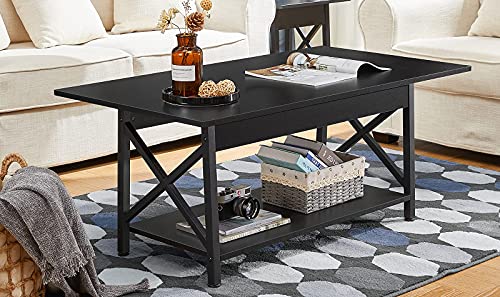 GreenForest Coffee Table Industrial Metal Legs with Storage Shelf for Living Room 43.3" x 23.6", Easy Assembly, Black