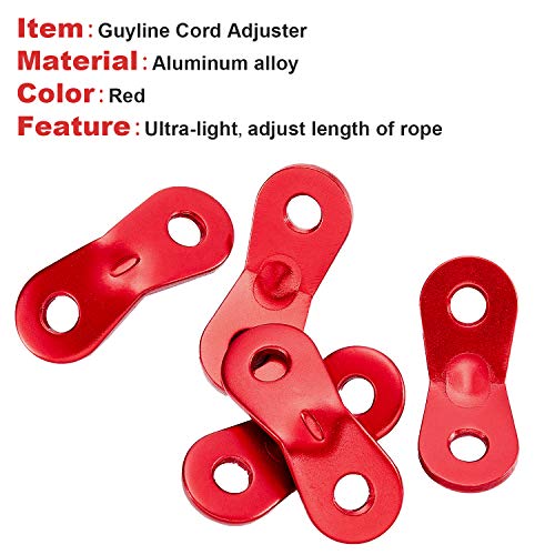 SATINIOR 20 Pieces Aluminum Alloy Guyline Cord Adjuster Tent Tensioners Rope Adjuster Tent Rope Adjusters for Outdoor Camping Hiking, Red (Circle Style)