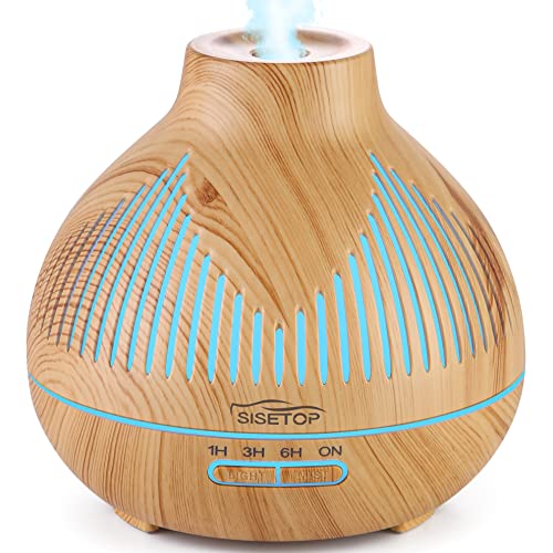 SISETOP Oil Diffuser, 400ML Essential Oil Diffuser, 6 in 1 Diffuser & Humidifier with 3 Mist Modes & 5 Timers, Intermittent Mode Up to 24H+, 14 Colors Mood Light, 5 Layer Safety Protection, BPA Free for Baby, Kids, Bedroom, Yoga, Gift Set