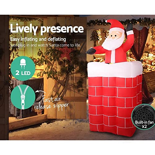 Jingle Jollys Christmas Inflatable Illuminated Santa, Outdoor Decorations, 1.8M Cold White LED Lights with Pegs and Ropes Set Built-in Pump Lawn Yard Decor