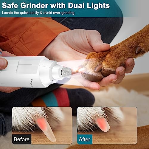Rimposky Dog Nail Grinder 6 Speed - Newest Enhanced Pet Nail Grinder Quiet Rechargeable with 2 LED Lights, Electric Dog Nail Trimmer Painless Paw Grooming Tool for Large Medium Small Dogs/Cats