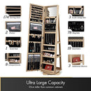 Jewellery Cabinet Standing 360 Degree Rotating Full-Length Mirror Jewelry Storage Organiser Armoire Gold