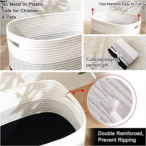 3 Pack Blanket Basket Cotton Rope Basket for Organizing,Foldable storage baskets for nursery,Toy woven Storage basket Gradient Dark