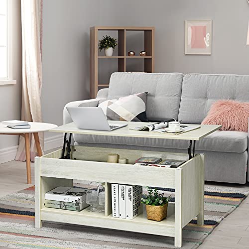 Giantex Lift Up Top Coffee Table, Wood Living Room Table w/ Hidden Storage Shelf & Open Compartment, Modern Console Table Rectangular Cocktail Tea Table for Living Room Office Reception Room (Rustic Ivory)