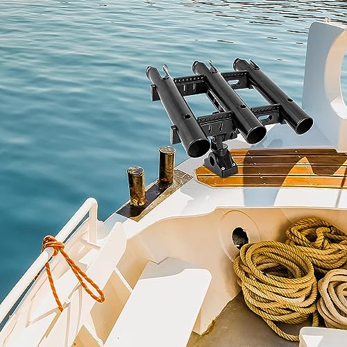 Xproutdoor Triple Fishing Boat Rods Holder with 360 Degree Rotation Mount  Bracket, Adjustable 3 Poles Fishing Rod Rack Holder for Boat Kayaks Canoe,  Black