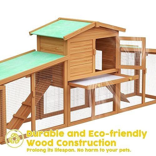 Advwin Rabbit Hutch Wooden Pet Cage Chicken Coop Large Bunny Hutch for Small Animals 204cm Brown