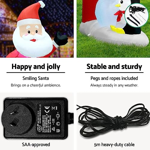 Jingle Jollys Christmas Inflatable Illuminated Santa Archway, Outdoor Decorations, 3M Cold White LED Lights with Pegs and Ropes Set Built-in Pump Lawn Yard Decor