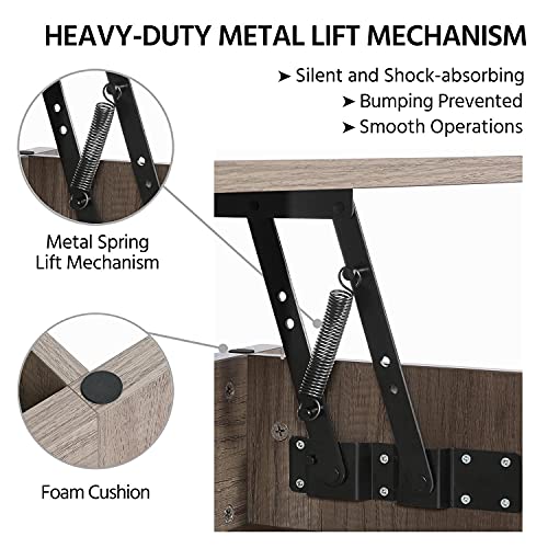 Yaheetech Lift Top Coffee Table with Hidden Storage Compartment & Lower Shelf, 41in Coffee Table for Living Room with Lift Tabletop for Home, Office, Gray