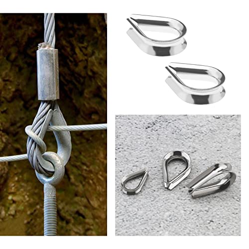 ECSiNG 30Pcs Rope Loop 304 Stainless Steel Cable Lug Heart Thimble Metal Cable Lug Wire Rope Thimbles Accessories for Stakes Lamp Holders DIY Making