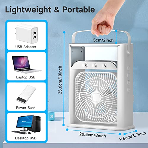 Portable Air Cooler 4-In-1 Mini Mobile Air Conditioner Fan, Air Cooling Fan and Humidifier, 7 Colors LED Night Lights with 3 Fan Speeds Personal Evaporative Coolers, Air Conditioning for Home Office