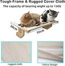 Cat Window Perch Cat Hammock Cat bed with Wood Frame for Large Cats, Easy to Adjust and Assemble Cat Bed for Windowsill, Bedside, Drawer and Cabinet, for Sunbathing, Napping & Overlooking.Comes with Warm Spacious Pet Bed(L-White Plush)