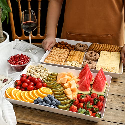 4 Pack, 16" x 11" Large White Serving Trays Set - Reusable Plastic Serving Platters for Cookie, Appetizer, Charcuterie, Snack, Dessert, Party Food Display - Stackable Kitchen CounterTop Tray, BPA Free