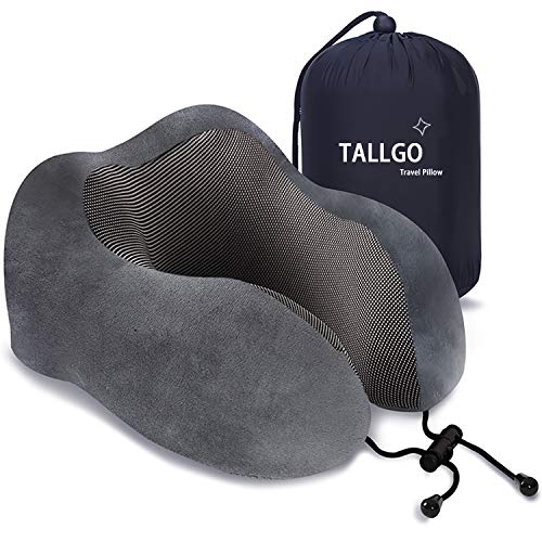 Travel Pillow, Best Memory Foam Neck Pillow Head Support Soft Pillow for Sleeping Rest, Airplane Car & Home Use (Grey)