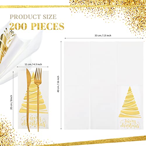 200 Pcs Christmas Gold Guest Napkins Christmas Cocktail Toilet Paper Napkins Fancy Paper Napkins Disposable Dinner Hand Paper Towels Bulk for Bathroom, Xmas Decorative, Dinner, Kitchen Plates