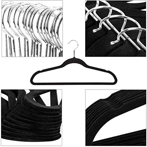 iDopick Non-Slip Velvet Hangers, 20 Pack Suit Clothes Hook Swivel 360-Ultra Hangers Space Saving for Coats, Shirt Dress, Tie, Pants & Closet Organizer (Black)