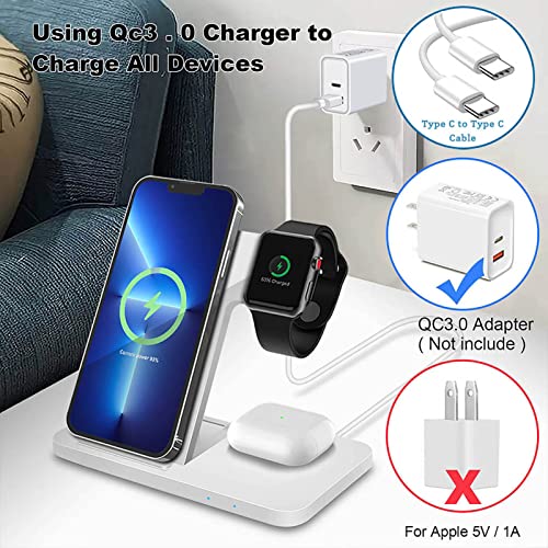 Wireless Charger 3 in 1 Wireless Charging Station Compatible with Apple Watch/iPhone/Airpod,iPhone 14,13,12,11,15(Pro, Pro Max)/XS/XR/X/8(Plus)/Galaxy S Note Z,iWatch 9/8/7/6/SE/5/4/3/2,AirPod3/Pro