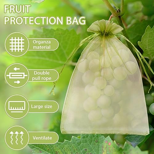 100 Pieces Organza Fruit Protection Bags,Fine Mesh Organza with Drawstring Reusable Garden Netting Bags for Protecting Fruit Tree,Plants,Vegetables