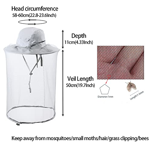 Bee Keeping Beekeeper Veil hat gnats Insect Bug Mosquito Fishing Gardening Cap with Head net Netting mesh Hood for Men Women, Light Gray