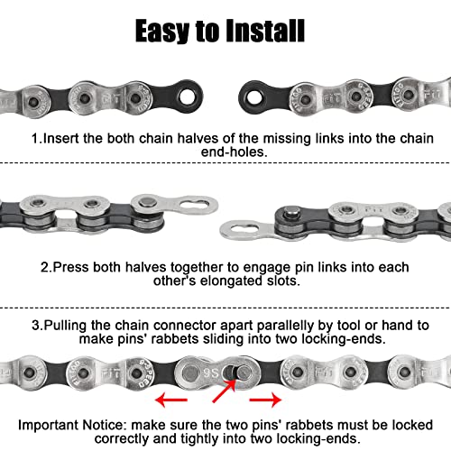 FITTOO 9 Speed Bicycle Power Lock Chain Connector, Quick Link Bike Chain Connector, eBike Master Link Master Joint Chain Connector for 9 Speed Drive Train (1 Set Packed)