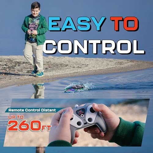 Remote Control Boat for 8-12 and Up – With LED LIGHTS – for Pool and Lake - RC Boats for Kids 8-12 - 2.4 GHZ Remote Controlled Boat- Electric Boat Rechargeable Battery – Remote Control Water Toys
