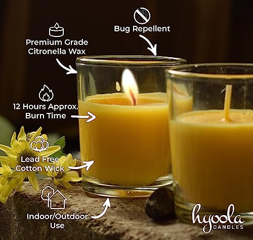 Hyoola Citronella Candle Votives in Glass Cup - Indoor and Outdoor Decorative and Mosquito, Insect and Bug Repellent Candle - Natural Fresh Scent - 12 Hour Burn Time Yellow