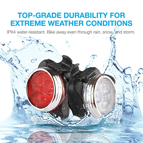 Vont USB Rechargable Bike Light Set Ultra Bright Front Back Illumination The Only LED Bicycle Light You'll Need. Long Battery Life IPX4 Water Resistant 4 Different Modes