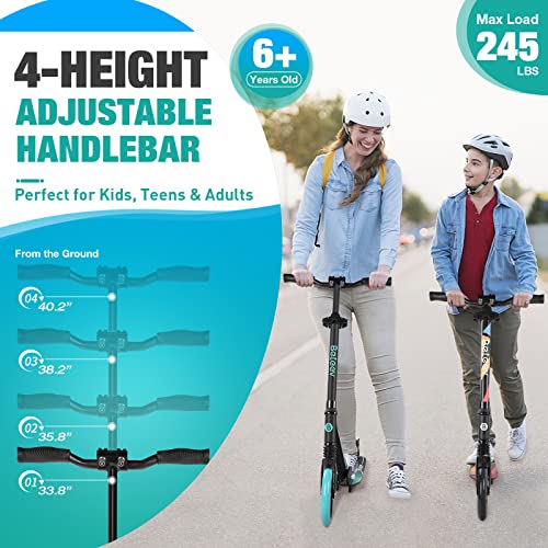 BELEEV V5 Scooters for Kids 6 Years and up Teens and Adults, Foldable Kick Scooter 2 Wheel, Quick-Release Folding System, 200mm Big Wheels, Lightweight Scooter for Girls Boys with Carry Strap (Aqua)