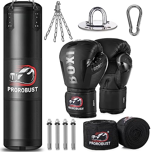 Prorobust Punching Bag for Adults, 4ft Oxford Heavy Boxing Bag Set with 12oz Gloves for MMA Kickboxing Boxing Karate Home Gym Training (Unfilled)