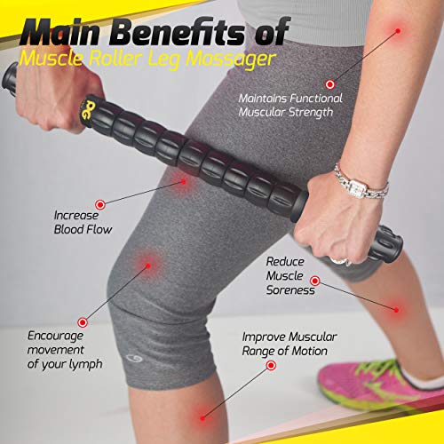 Muscle Roller Stick Pro, The Best Self Massage Tool, Relieve Sore Muscles, Cramps, Back Tightness, Trigger Points Pain, Myofascial Physical Therapy, Legs Recovery, Knots & Calf Soreness, (1 Roller)
