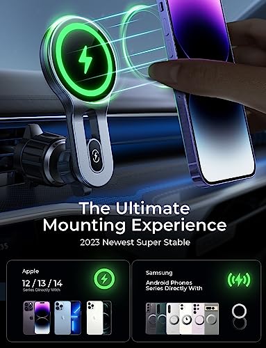 LISEN for MagSafe Car Mount Charger, 15W Wireless Charger for Car Magnetic Phone Holder Mount, Universal Phone Mount Holder for Car Vent Wireless Charger Fits iPhone 15 14 13 Magsafe Case