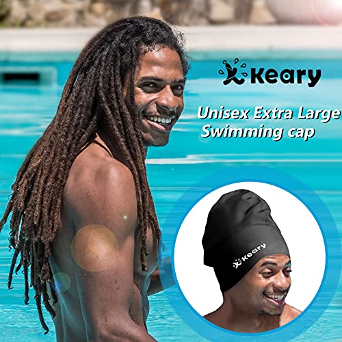 Extra Large Swim Cap for Braids and Dreadlocks Afro Hair Weaves Long Hair, Waterproof Silicone Cover Ear Bath Pool Shower Swimming Cap for Women Men Youth Adult Kids Girl to Keep Hair Dry, Black