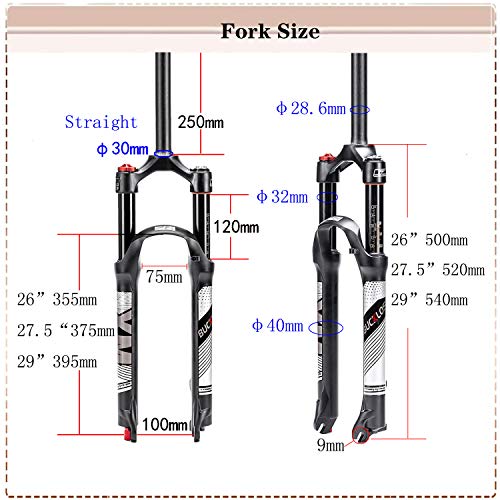 【AU Stock】 26/27.5/29 Travel 120mm MTB Air Suspension Fork, Rebound Adjust 1 1/8 Straight Tube QR 9mm Manual Lockout XC AM Ultralight Mountain Bike Front Forks