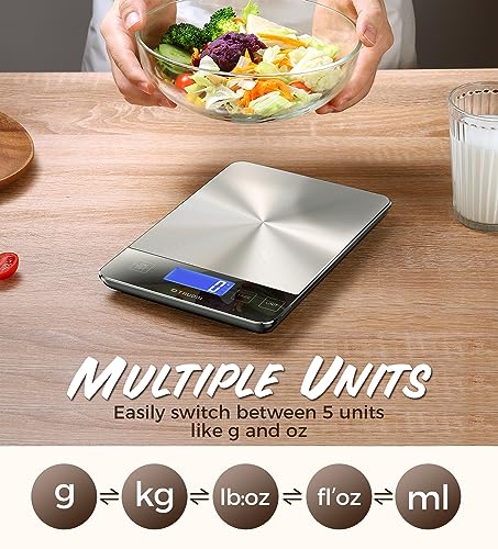 【NASA-Grade】33lb Food Kitchen Digital Scale,【Bread Meat Cookies Measures Precisely】Weight Grams and Ounces for Baking Cooking,1g/0.1oz Precise Graduation,304 Stainless Steel,Waterproof Tempered Glass