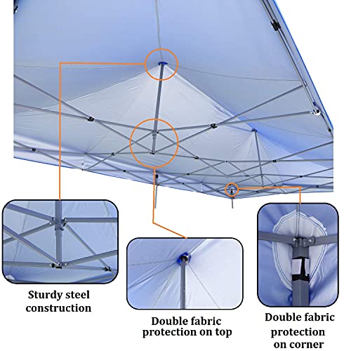 Leisurelife Outdoor Pop Up 10'x20' Party Tent with Sidewalls 6 PCS - Folding Commercial Gazebo Canopy Tent Blue with Wheeled Carry Bag