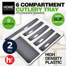 [2PCE] Home Master 6 Section Non Slip Tray Cutlery Organiser, Efficient Organization, Perfect For Neatly Separating All Your Cutlery Kitchen Tools And Utensils, Fits Most Kitchen Office Drawers